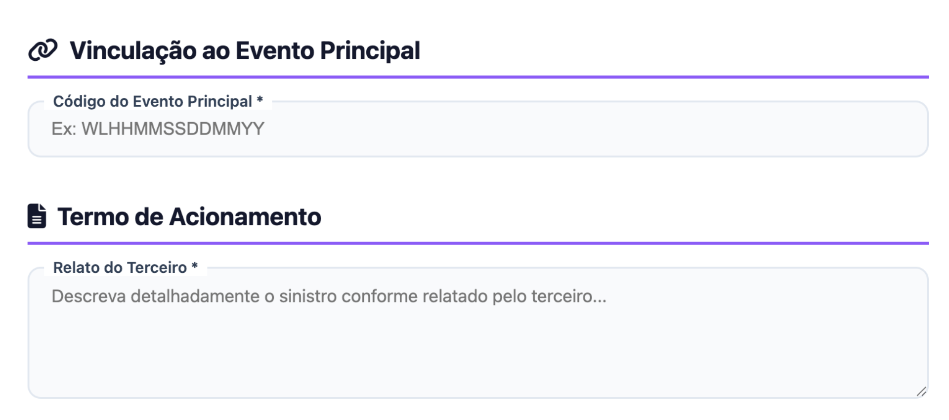 Aba de análise de terceiros com tema roxo