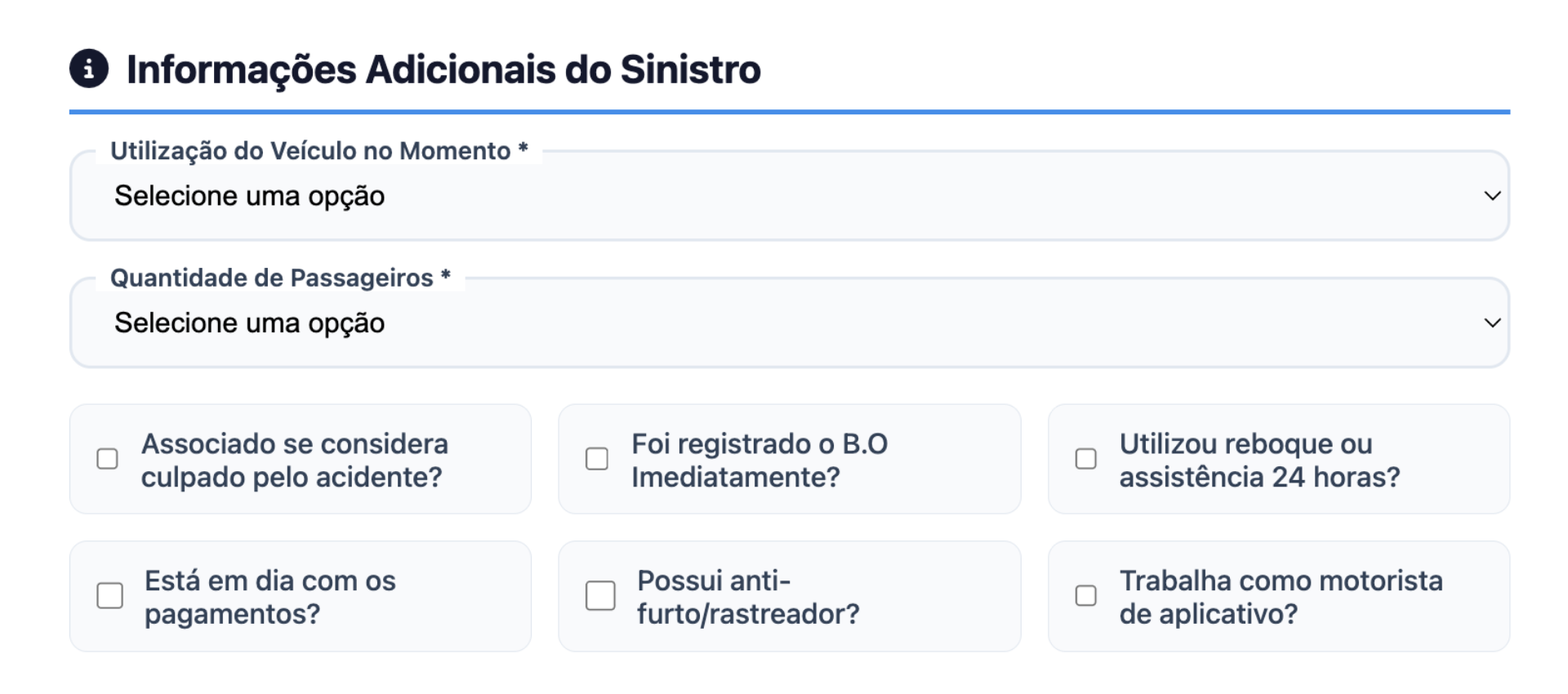 Seção de informações adicionais do sinistro