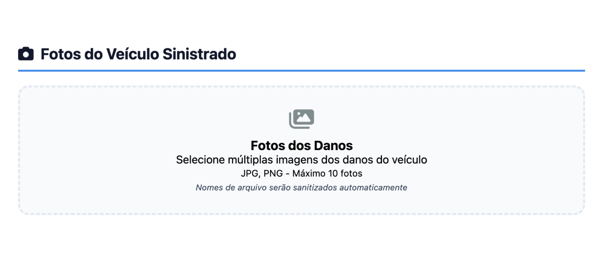 Área de upload de fotos do veículo