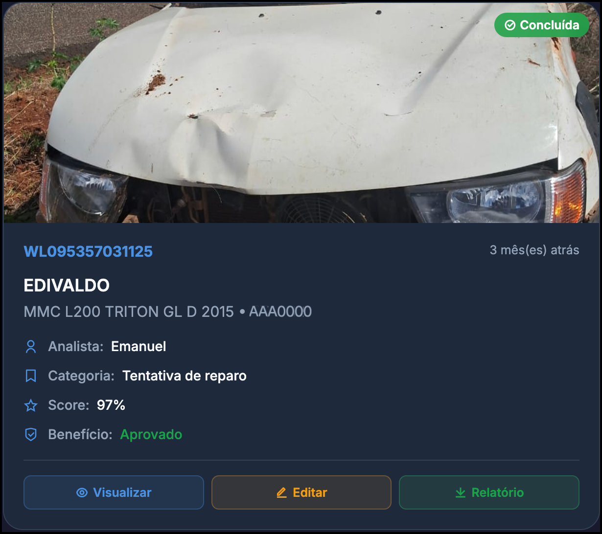 Cards de eventos no Dashboard