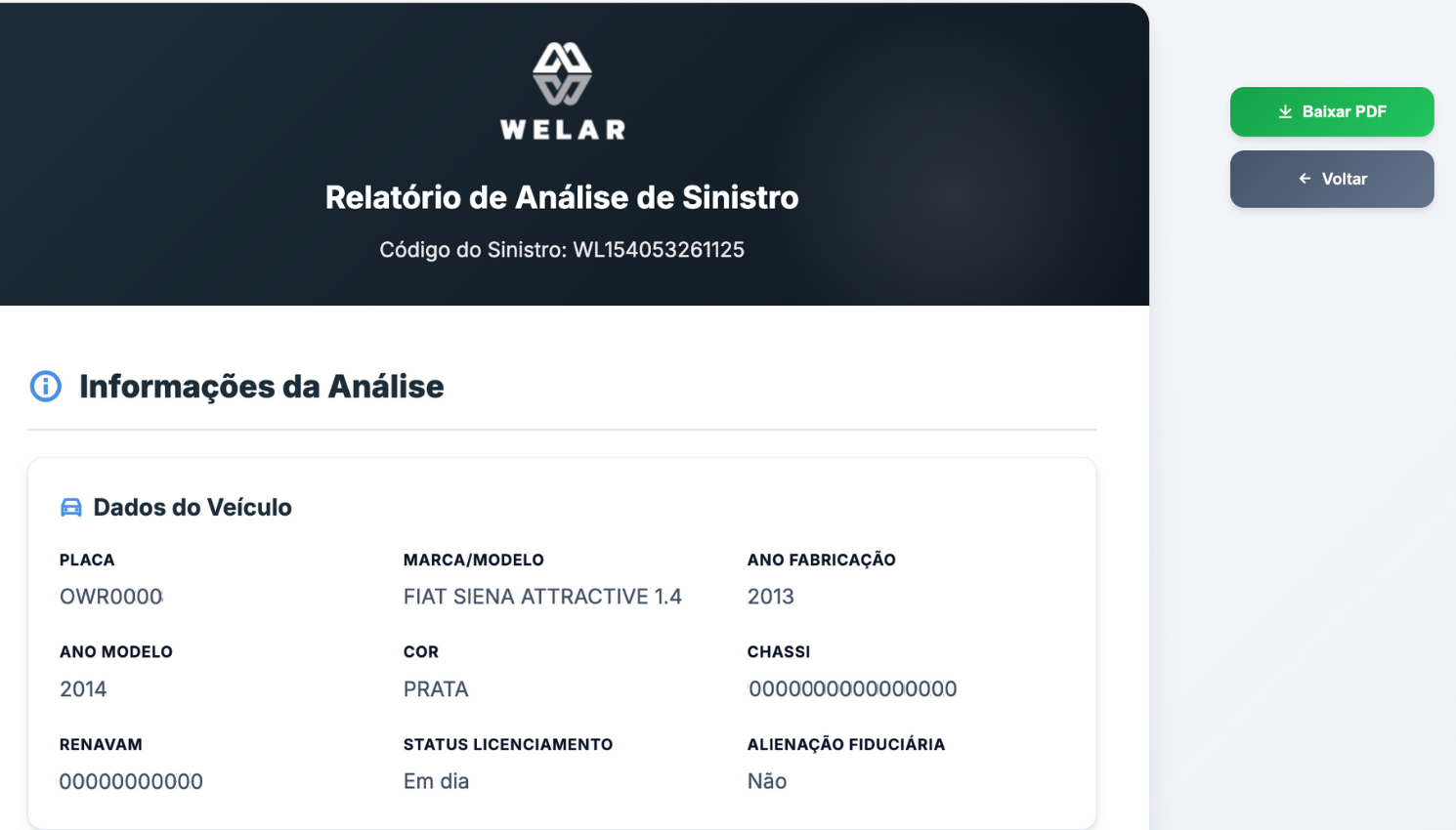 Botão de download do relatório em PDF