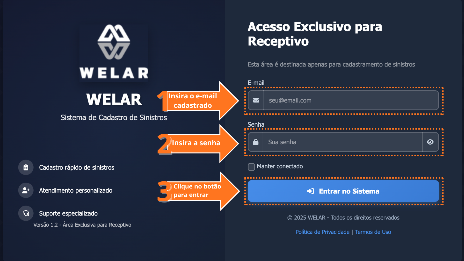 Tela de login do sistema Intellaris